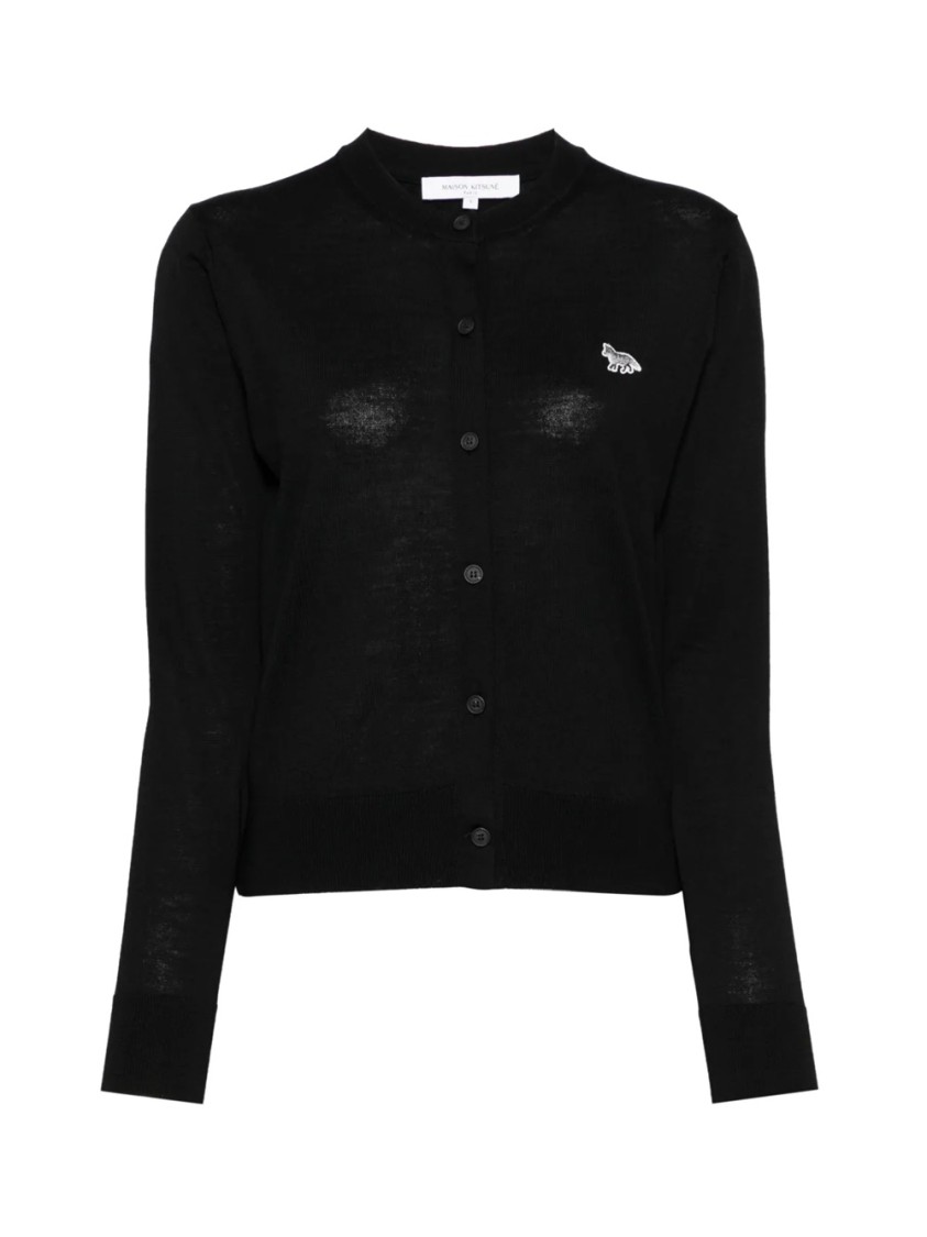Maison Kitsuné Black Cardigan With Baby Fox Logo Patch Applied On The Front In Wool Woman In Black