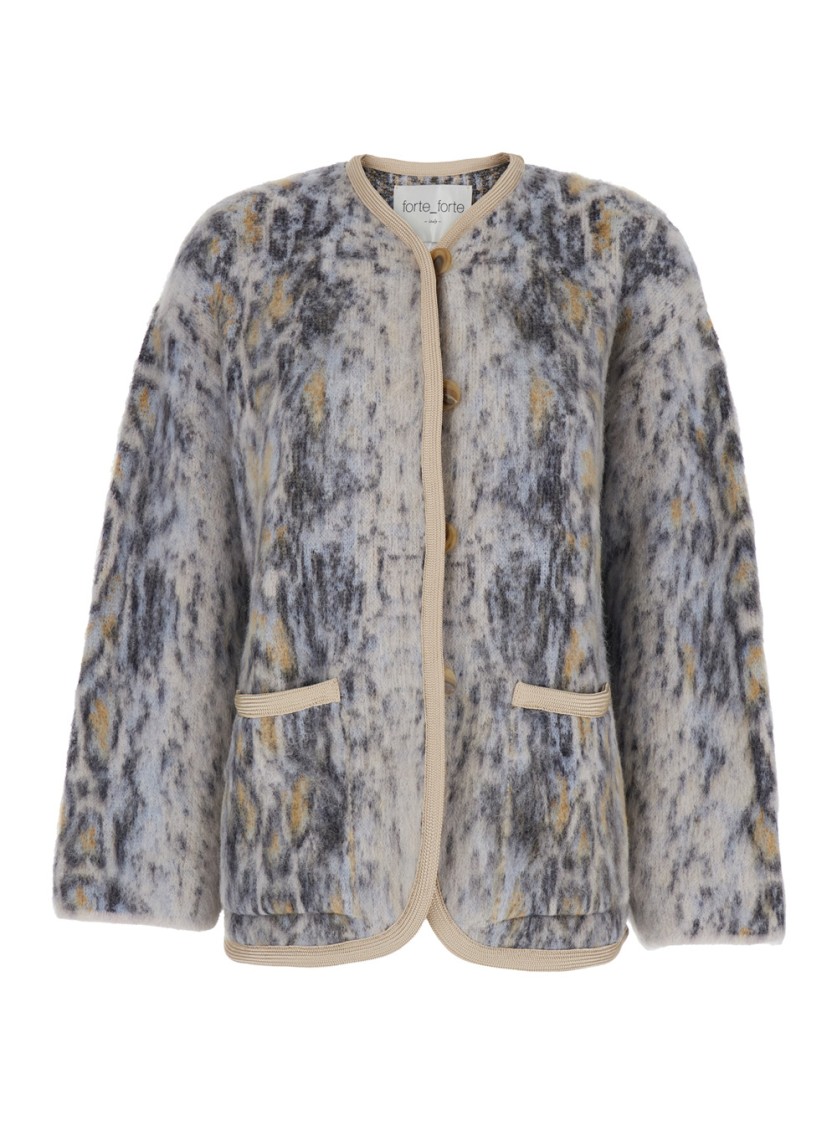Forte Forte Textured Knit Cardigan With Contrasting Trim In Gray