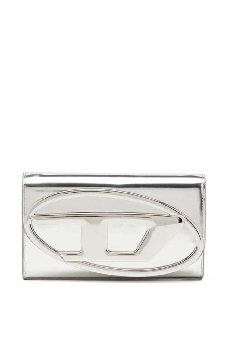 Diesel Silver Handbag With Prominent Logo And Detachable Strap