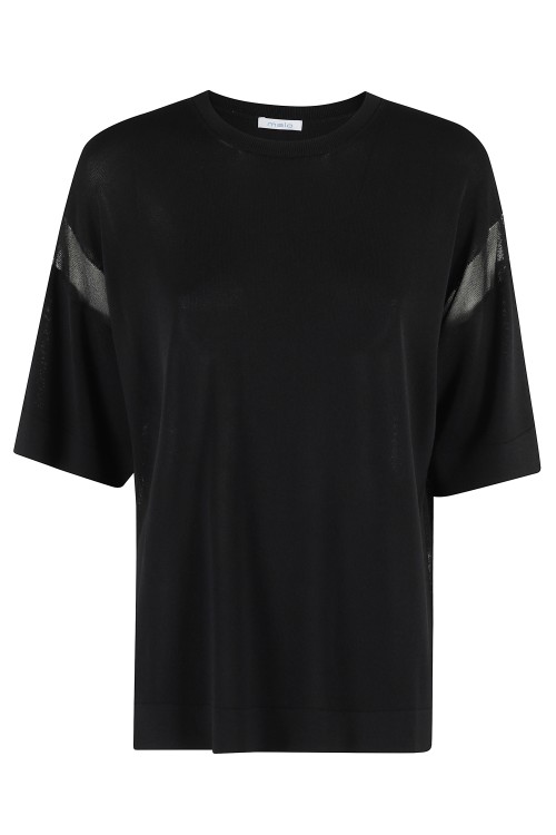 Tシャツ・カットソー Malo Black Viscose T-Shirt With Semi-Transparent Inserts Malo Black Viscose T-Shirt With Semi-Transparent Inserts