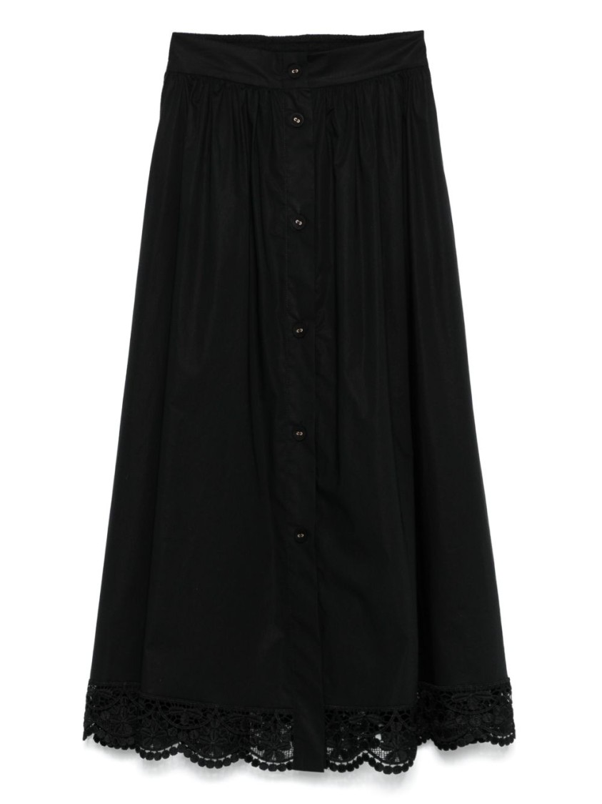 Twinset Cotton Midi Skirt In Black With Buttons Fastening
