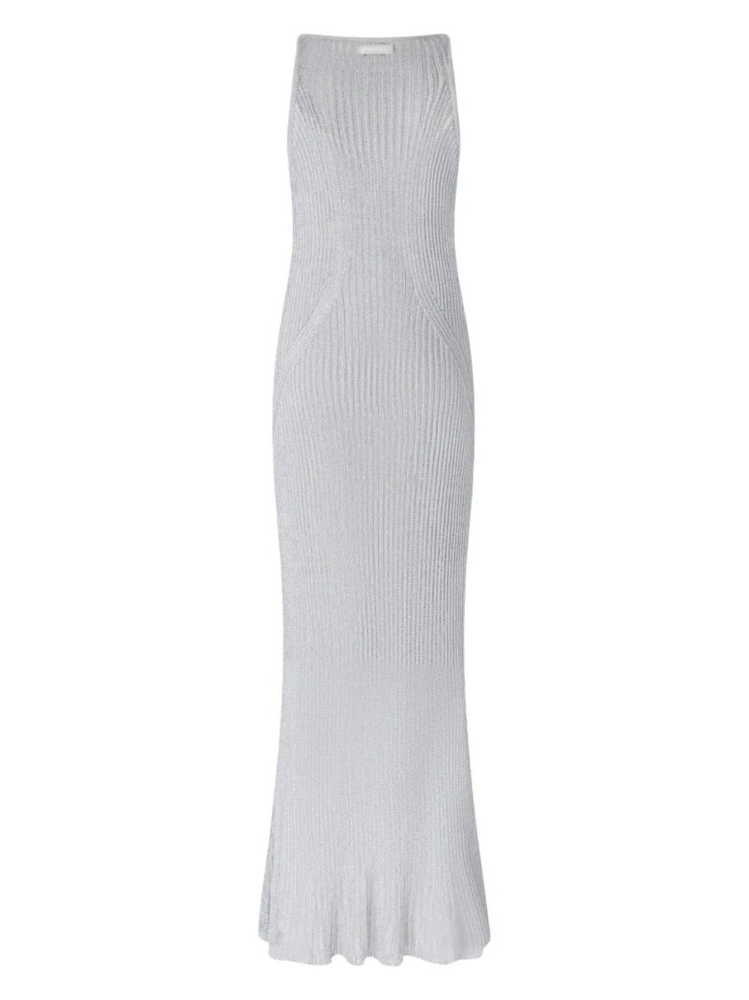 Pinko Nelson Viscose And Metallised Fibre Long Dress In Gray