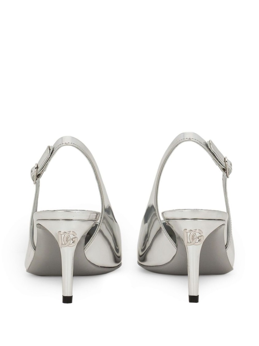 Dolce & Gabbana 60 Mirrored Leather Slingback Pumps In Silver
