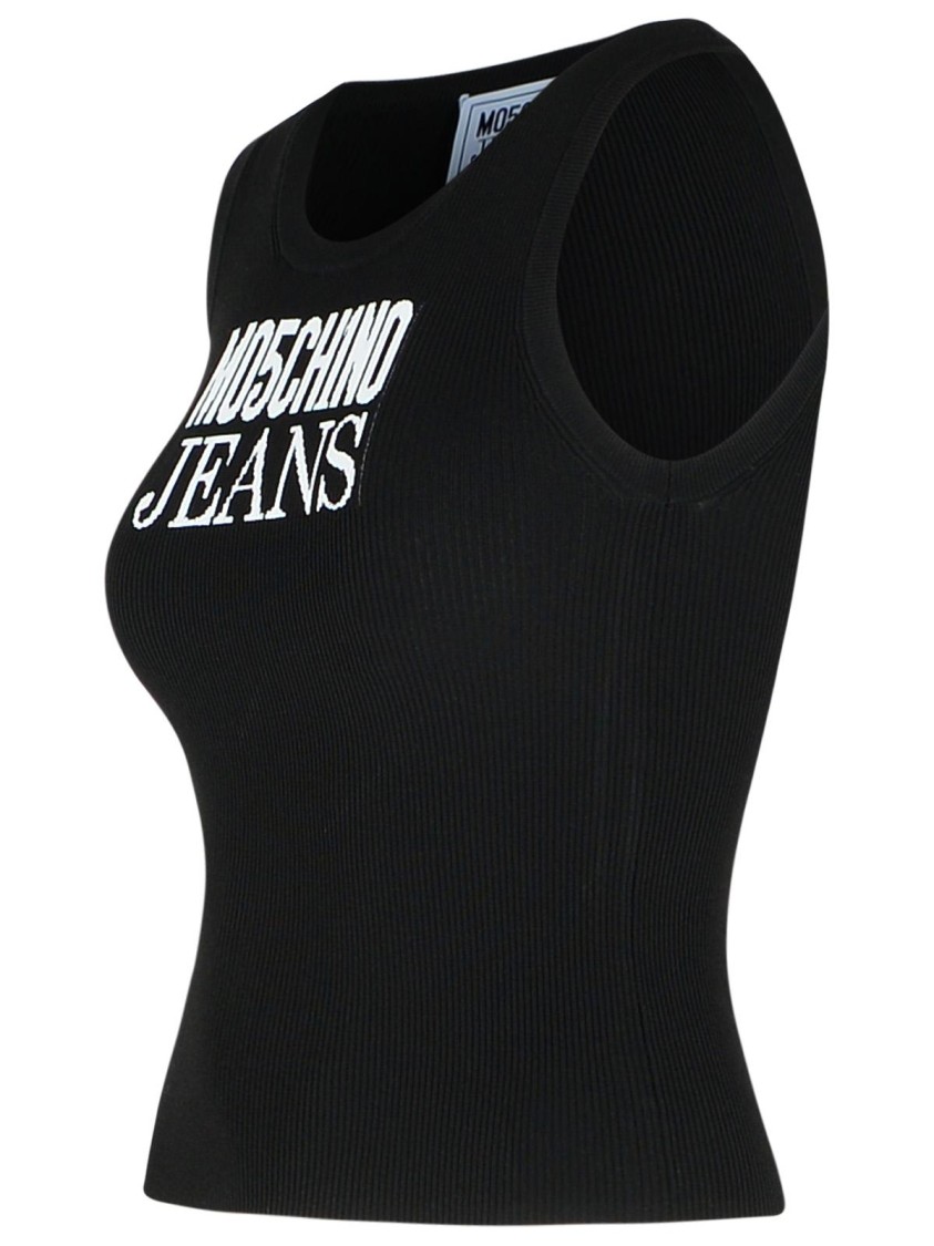 Moschino Jeans Logo Printed Knitted Tank Top In Black