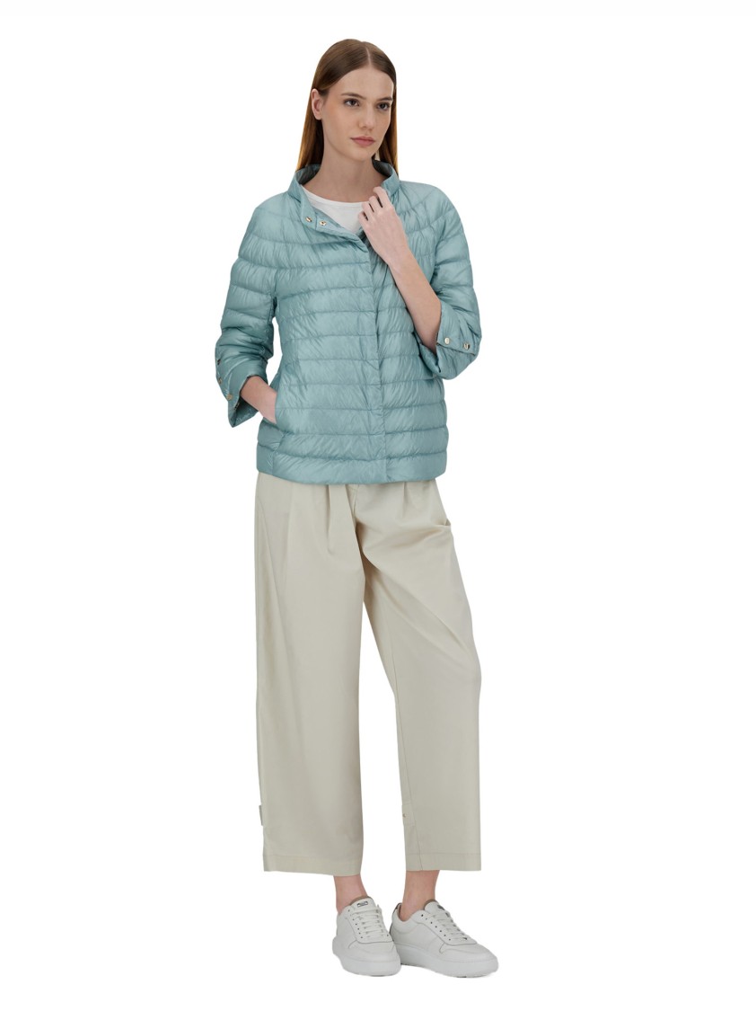 Herno Three-quarter Sleeves Light Blue Down Jacket In Green