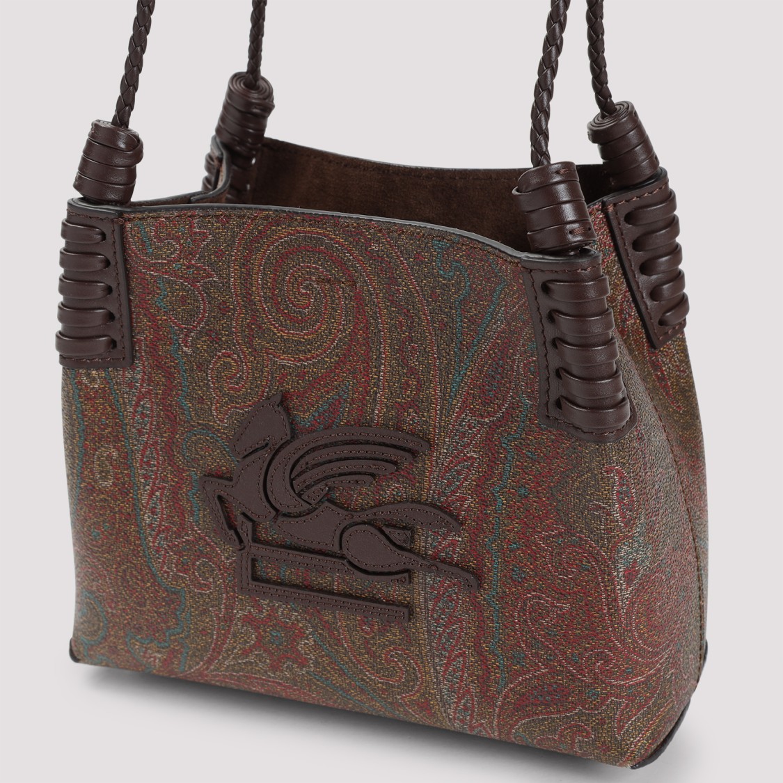 Etro Arnica Xs Shoulder Bag In Signature Brown Canvas In Brown