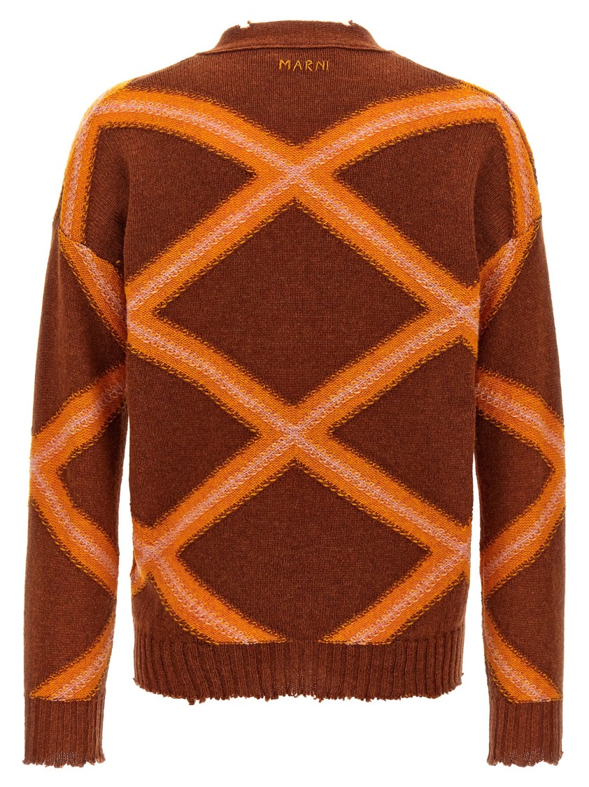 Marni Geometric-pattern Virgin Wool Cardigan In Brown
