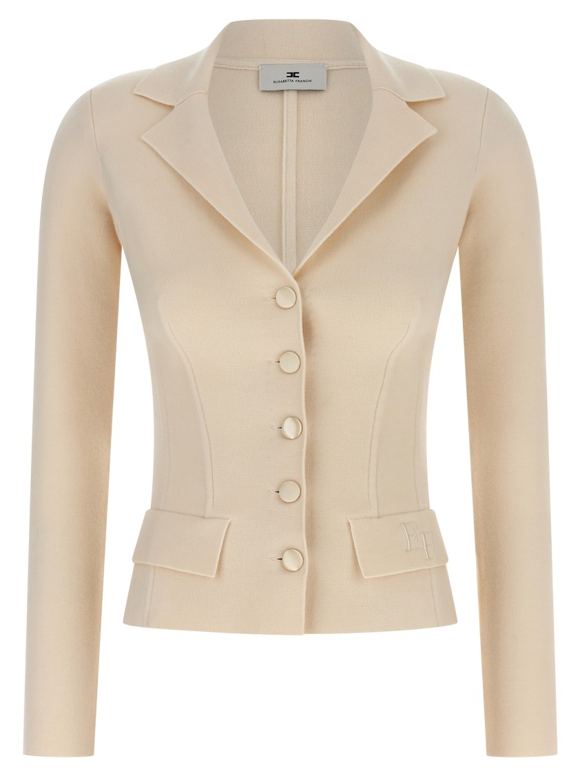 Elisabetta Franchi Fabric-stitch Wool Blazer In Neutral