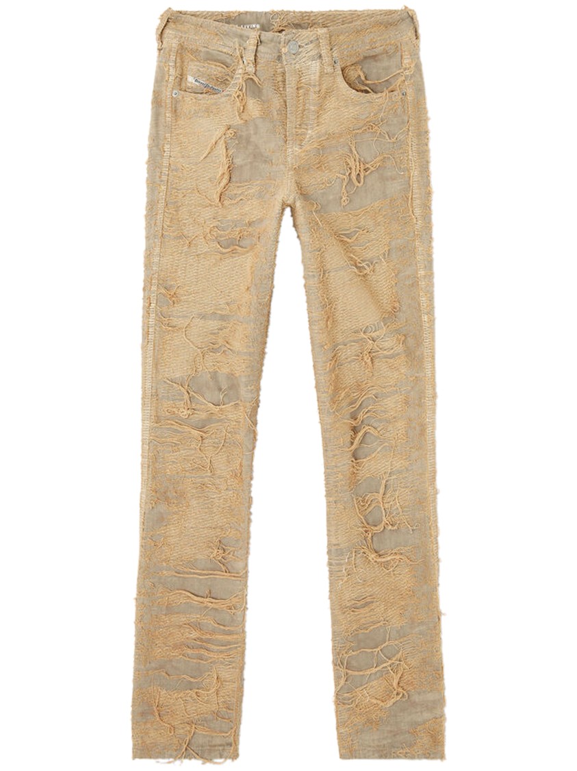 Diesel 1992 D-jiann Fsg Distressed Slim-fit Trousers In Gold