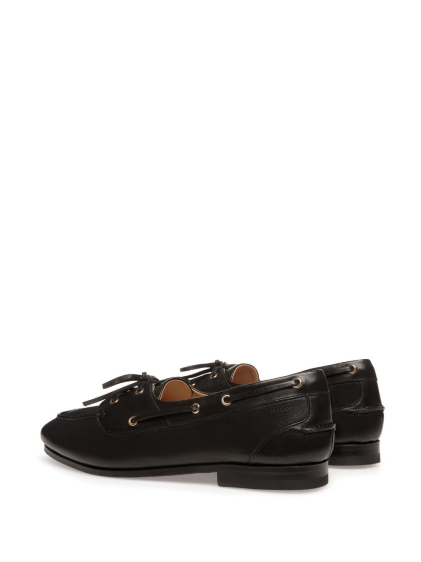 Bally Black Leather Moccasins With Lace-up Detailing And Debossed Logo In Black