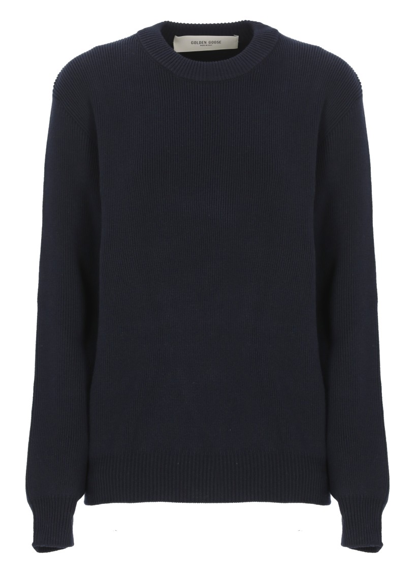 Golden Goose Black Merino Wool Sweater With Golden Applications For Women In Black