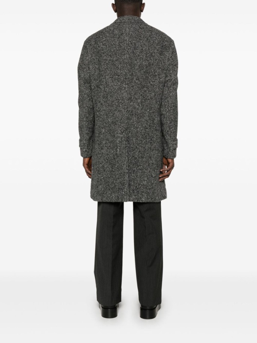 Eleventy Herringbone Coat With Front Button Fastening In Grey