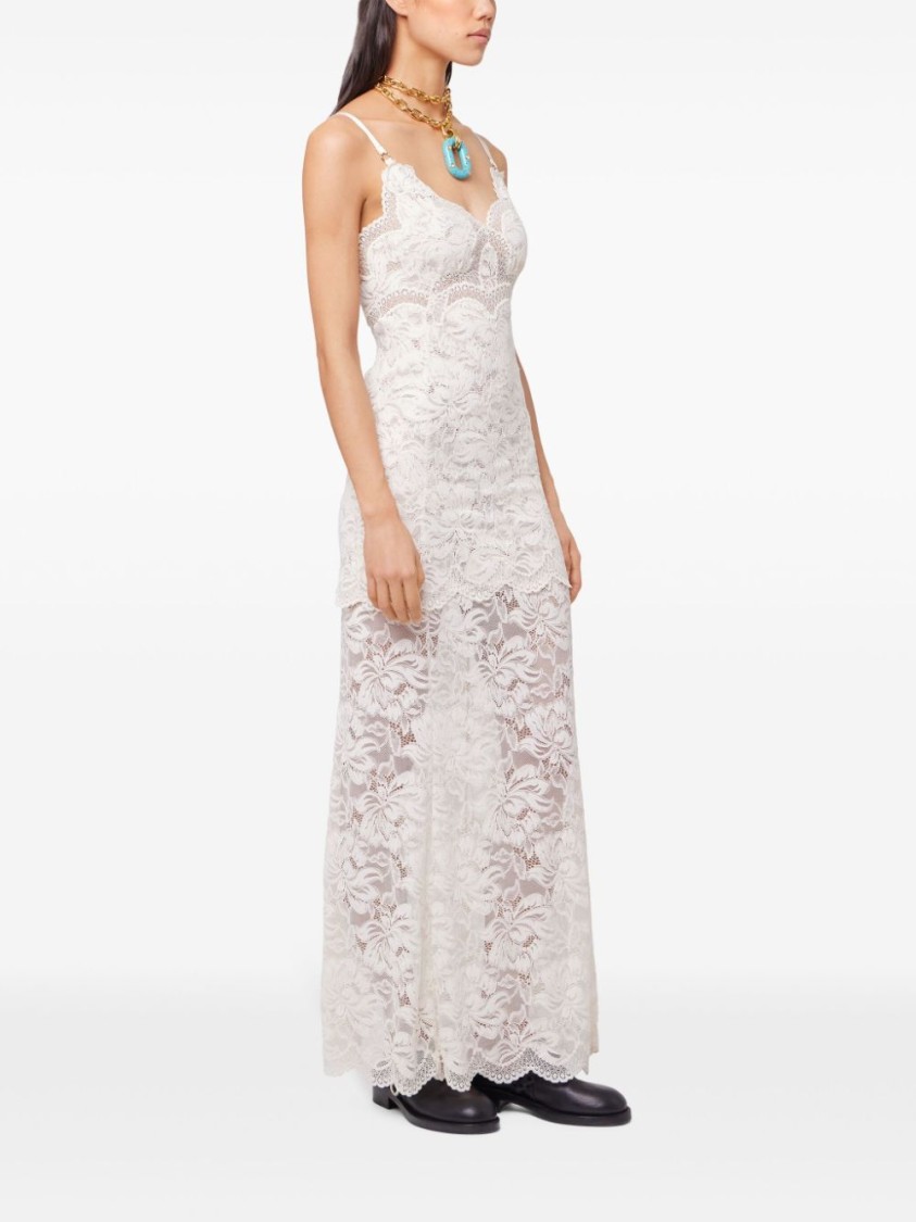 Rabanne Ivory White Long Dress With Lace-effect In Neutrals