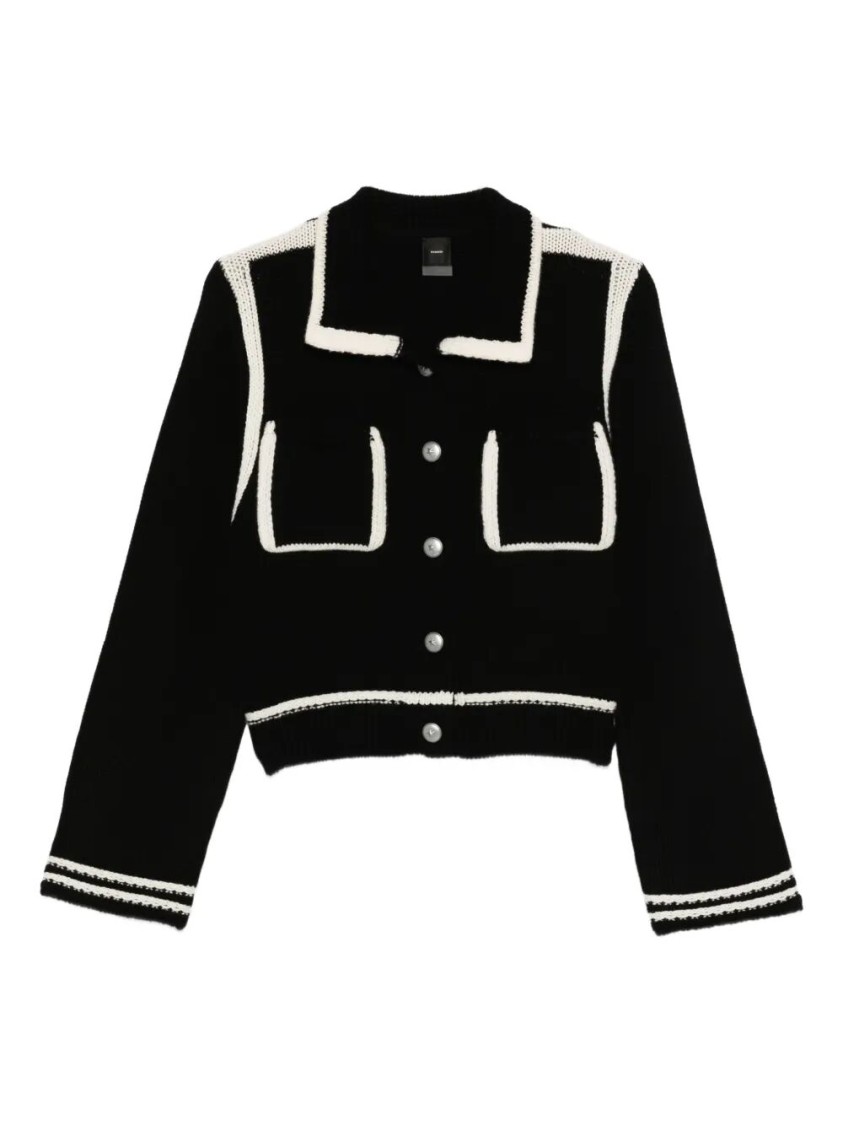 Pinko Sulcis Wool Collared Cardigan Sweater In Black