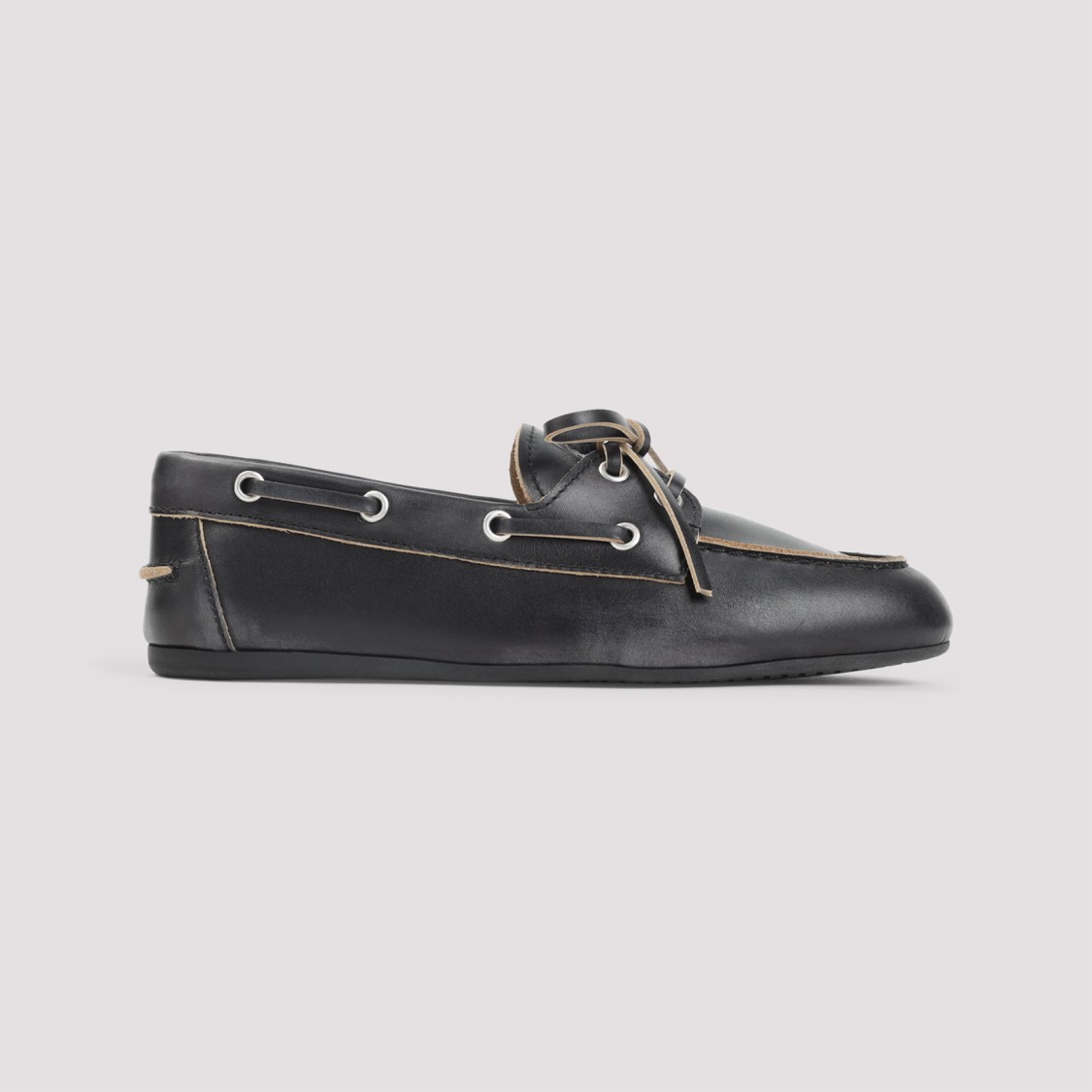 Miu Miu Unlined Boat Loafers In Decolored Leather In Black