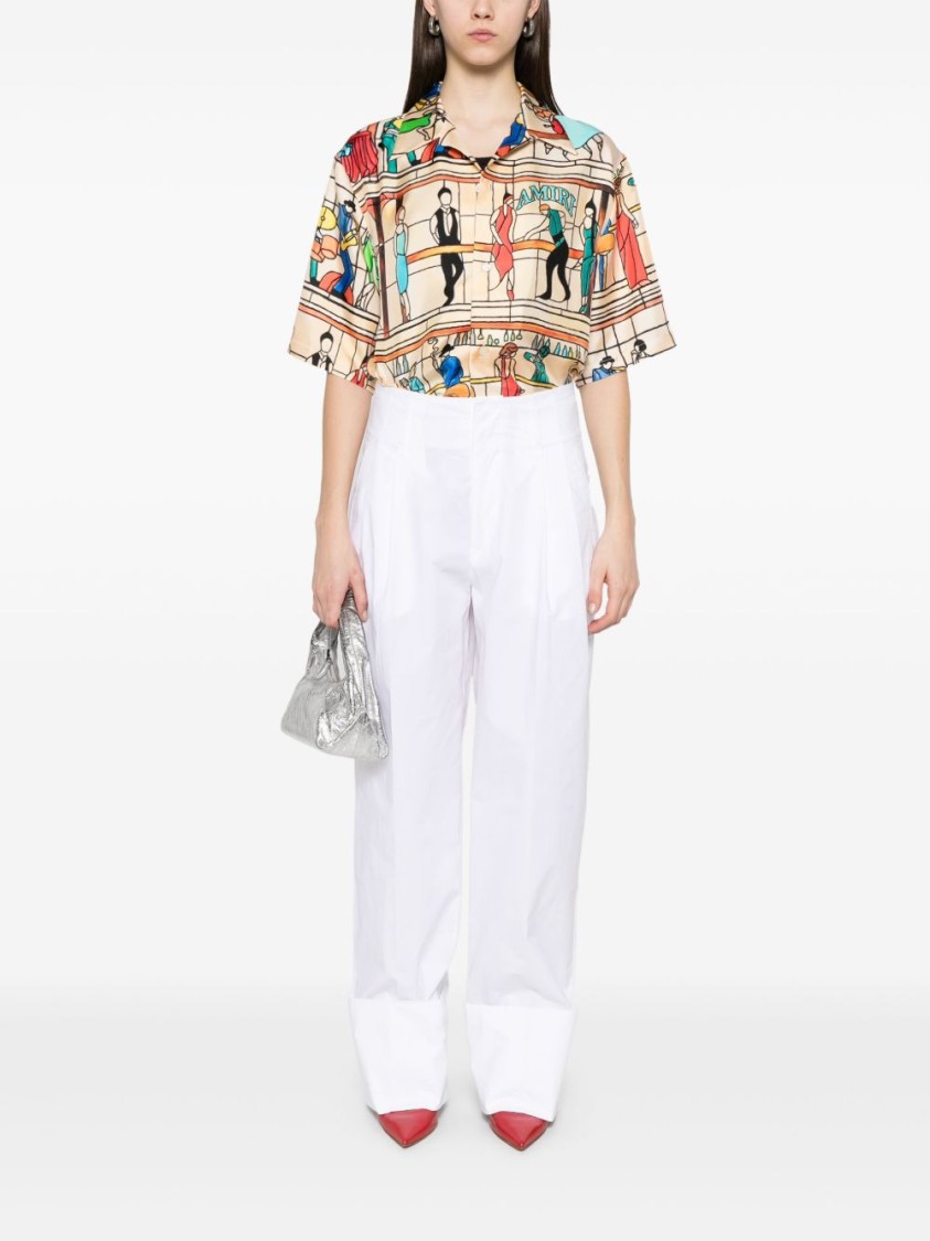 Shop Darkpark High-waist White Trousers With Pleated Front