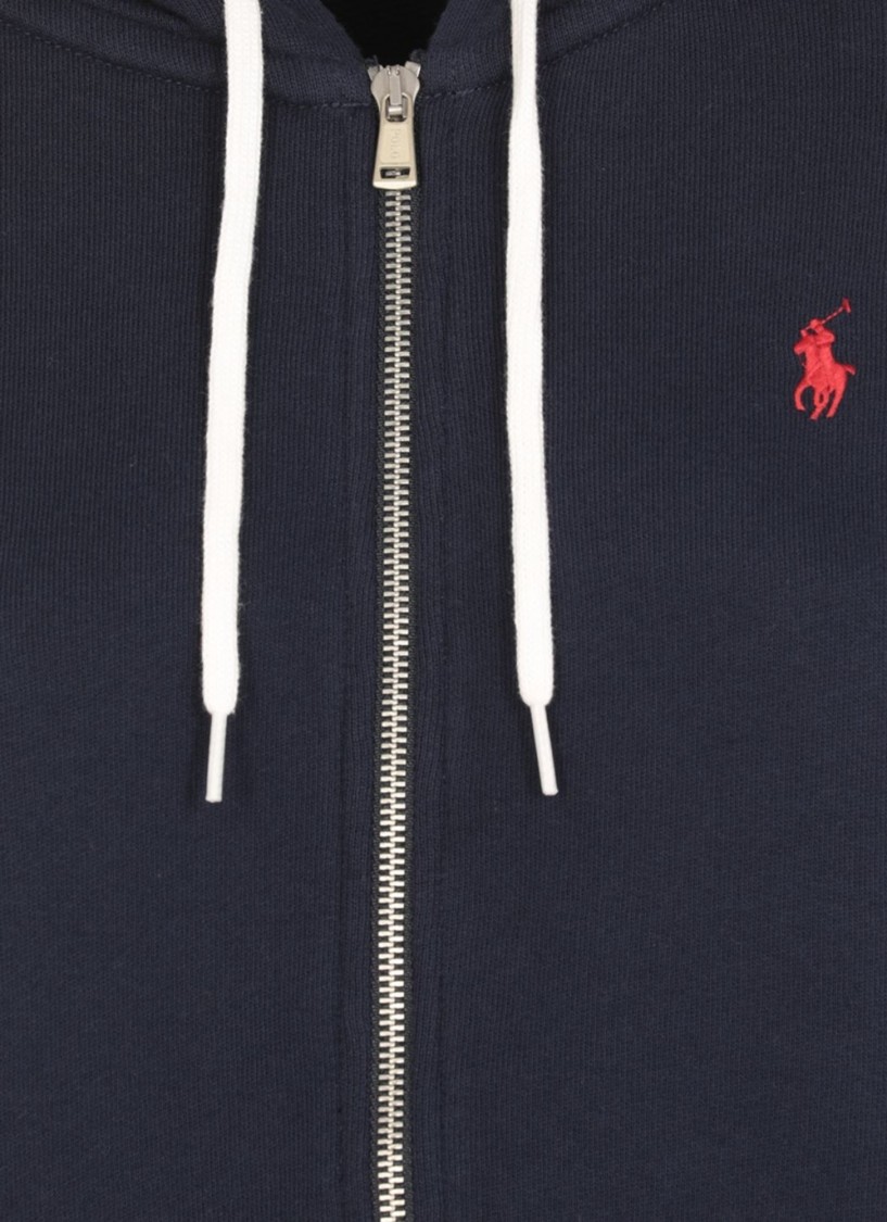 Polo Ralph Lauren Zip-up Hoodie With Drawstring Hood And Kangaroo Pockets In Black