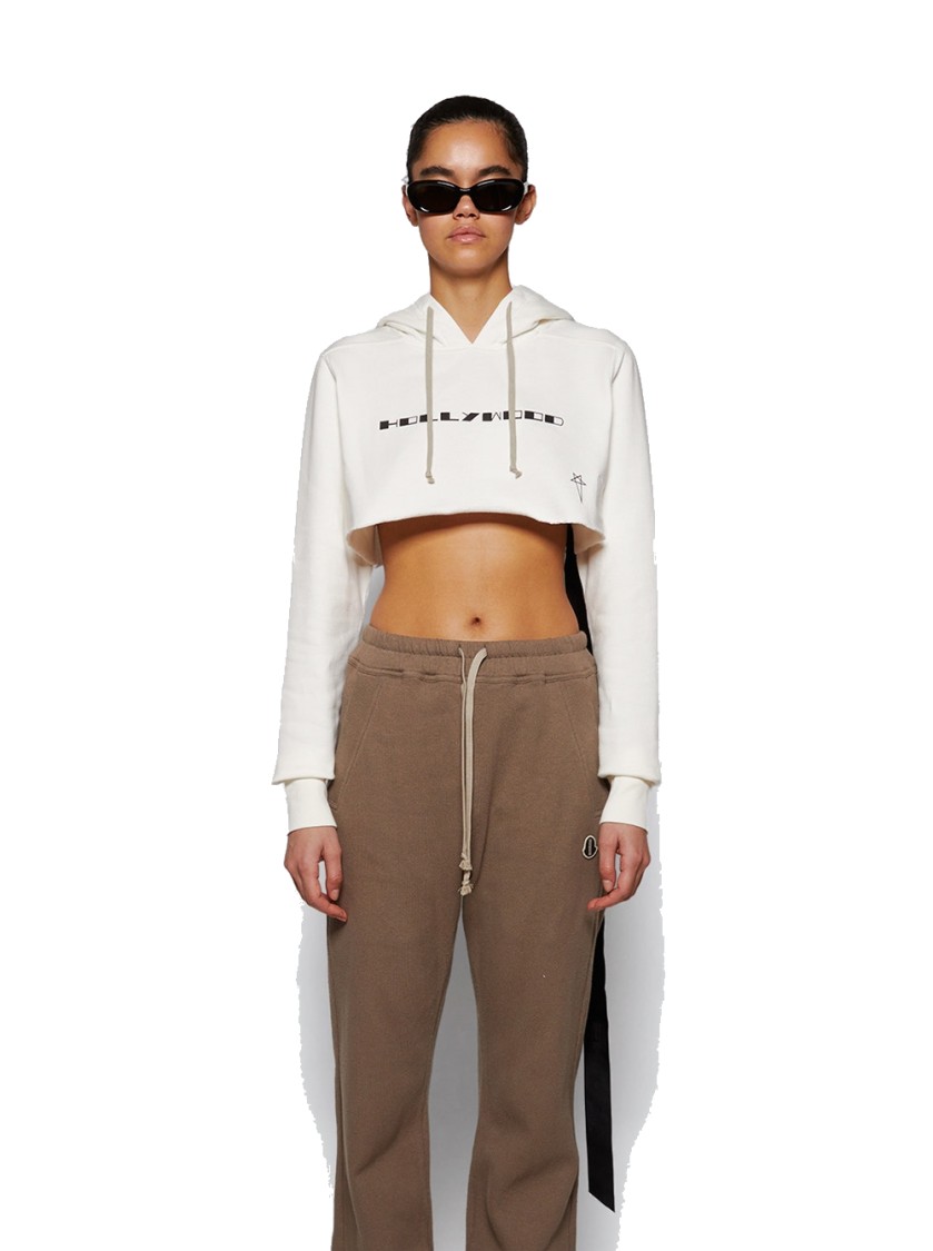 Rick Owens Drkshdw Drkshdw By Rick Owens Cropped Hoodie Milk And Black In White