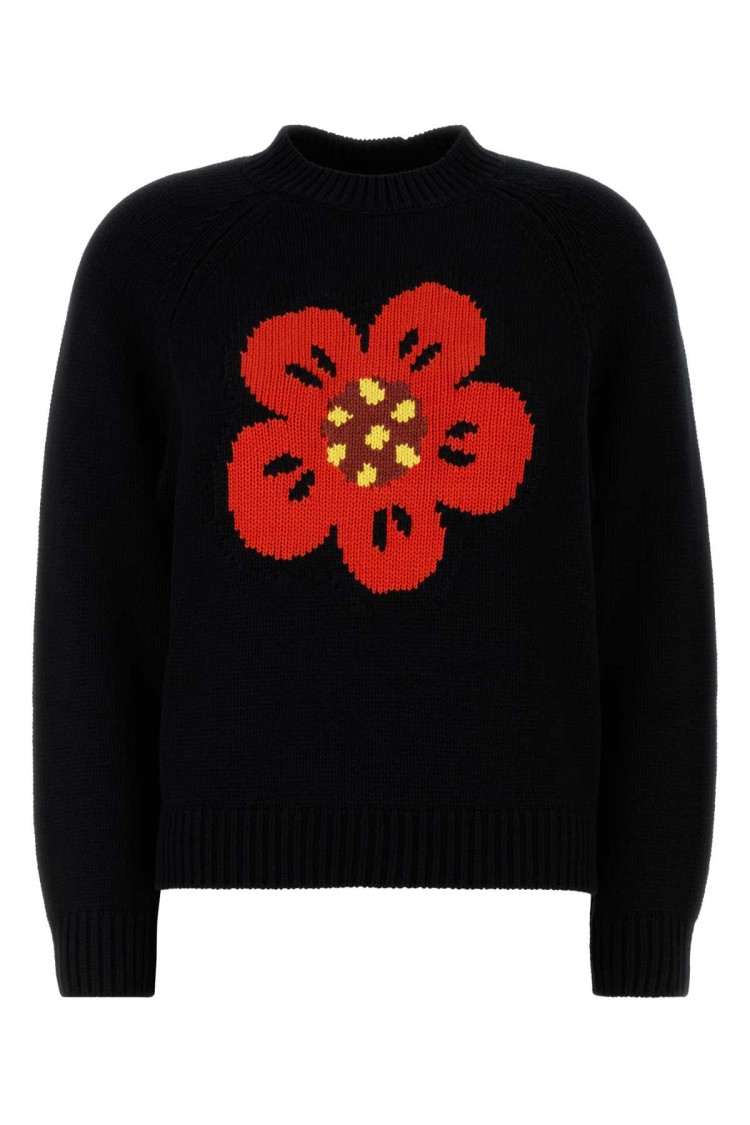 Kenzo Boke Flower Logo Sweater With Elastic Ribbed Trims In Black