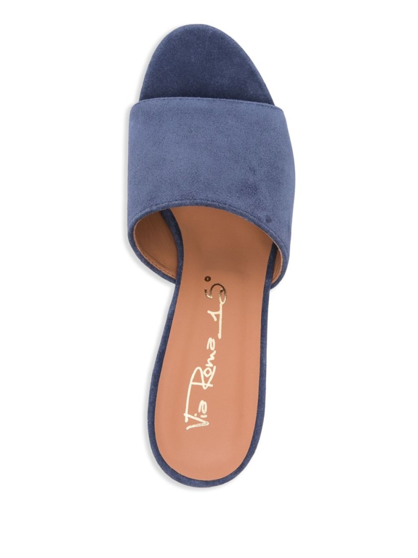 Via Roma 15 Ocean Blue Suede Mules In Grey