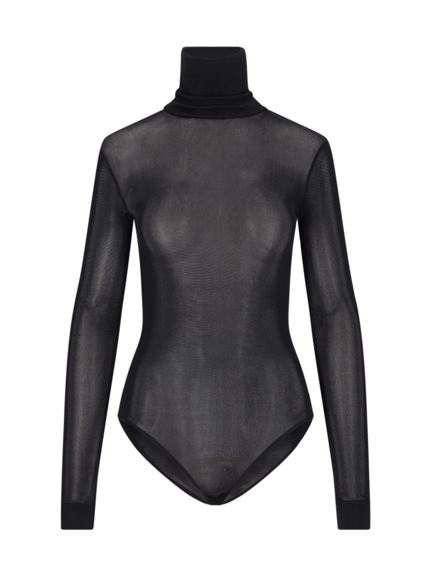 Maison Margiela Transparent High-neck Bodysuit In Black Viscose Jersey In Black