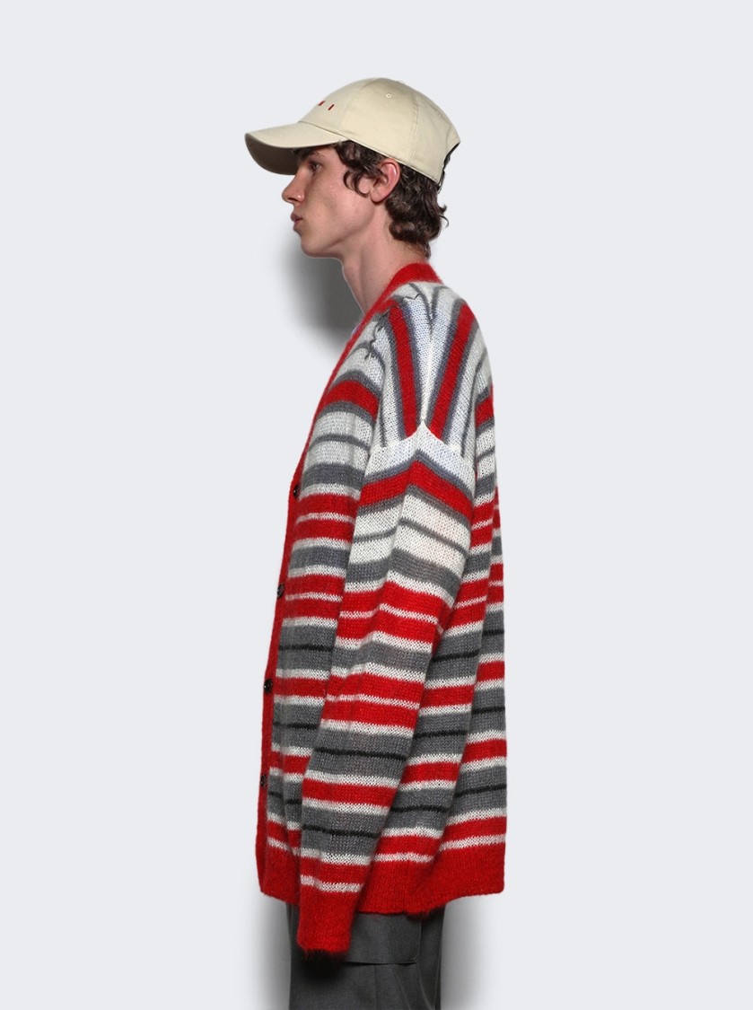 Shop Marni Cardigan Red And Grey In Multicolor