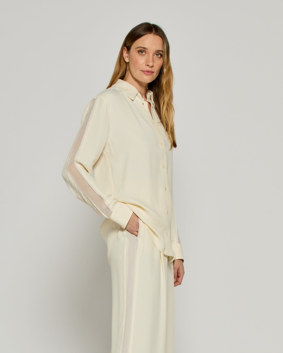 Serena Bute Classic Shirt With Georgette Trim - Cream In Grey