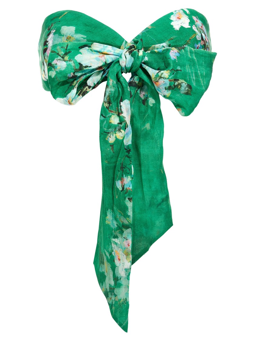 Zimmermann Womens Everley Bow Floral-pattern Linen Bralette Green Watercolour Floral In Green