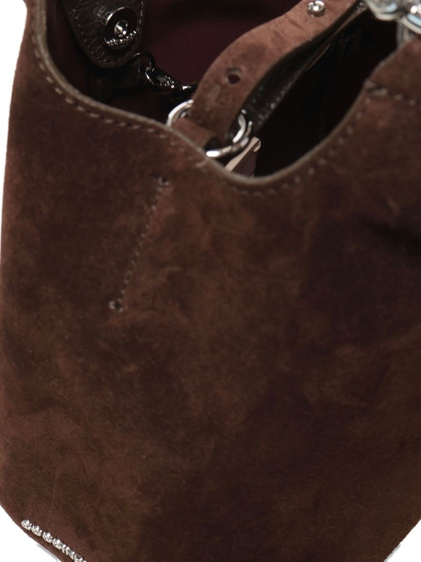 Coccinelle Structured Suede Shoulder Bag With Detachable Strap In Brown