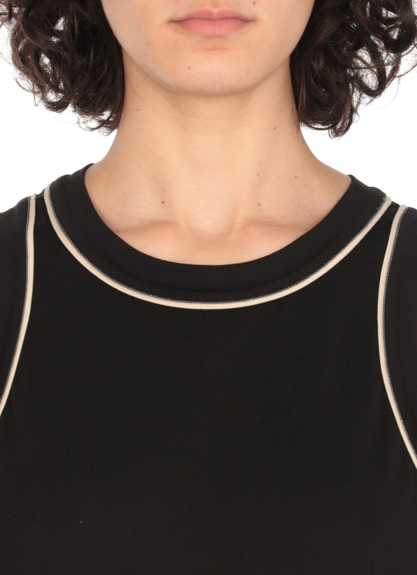 Brunello Cucinelli Monile Sleeveless Crew Neck Tank Top In Black