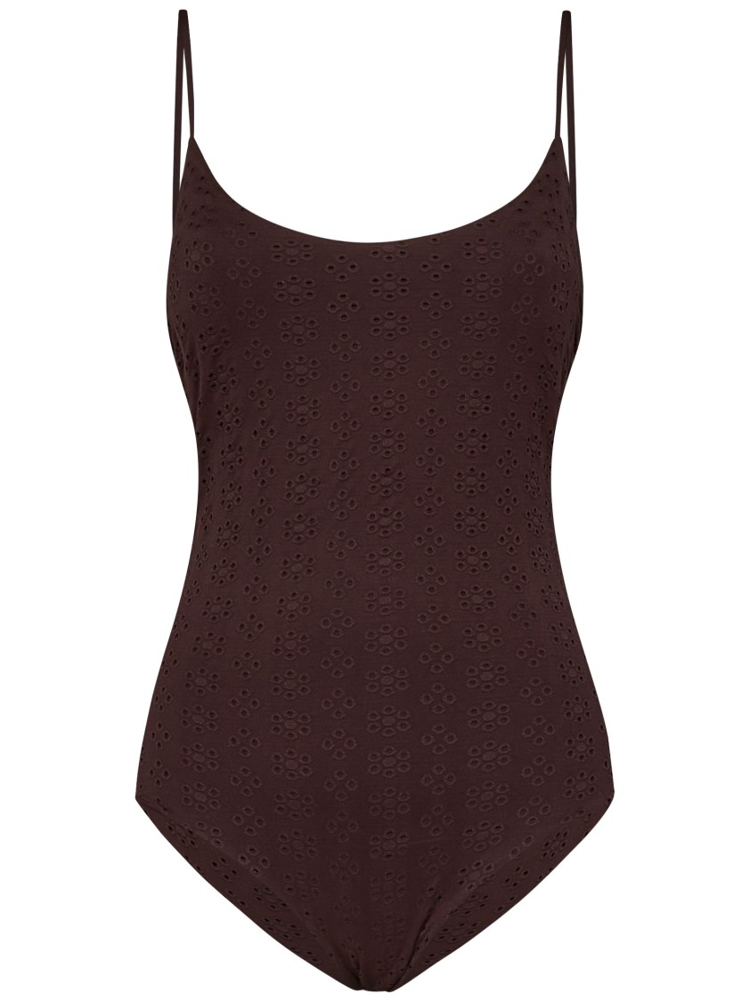 Shop Fisico Chocolate Sangallo-effect One-piece Swimsuit