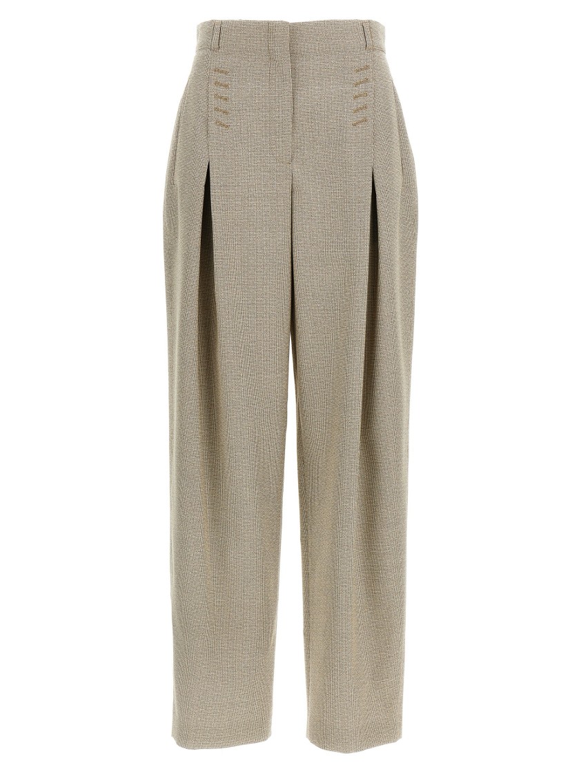 Fendi Beige Micro Check Trousers In Gray