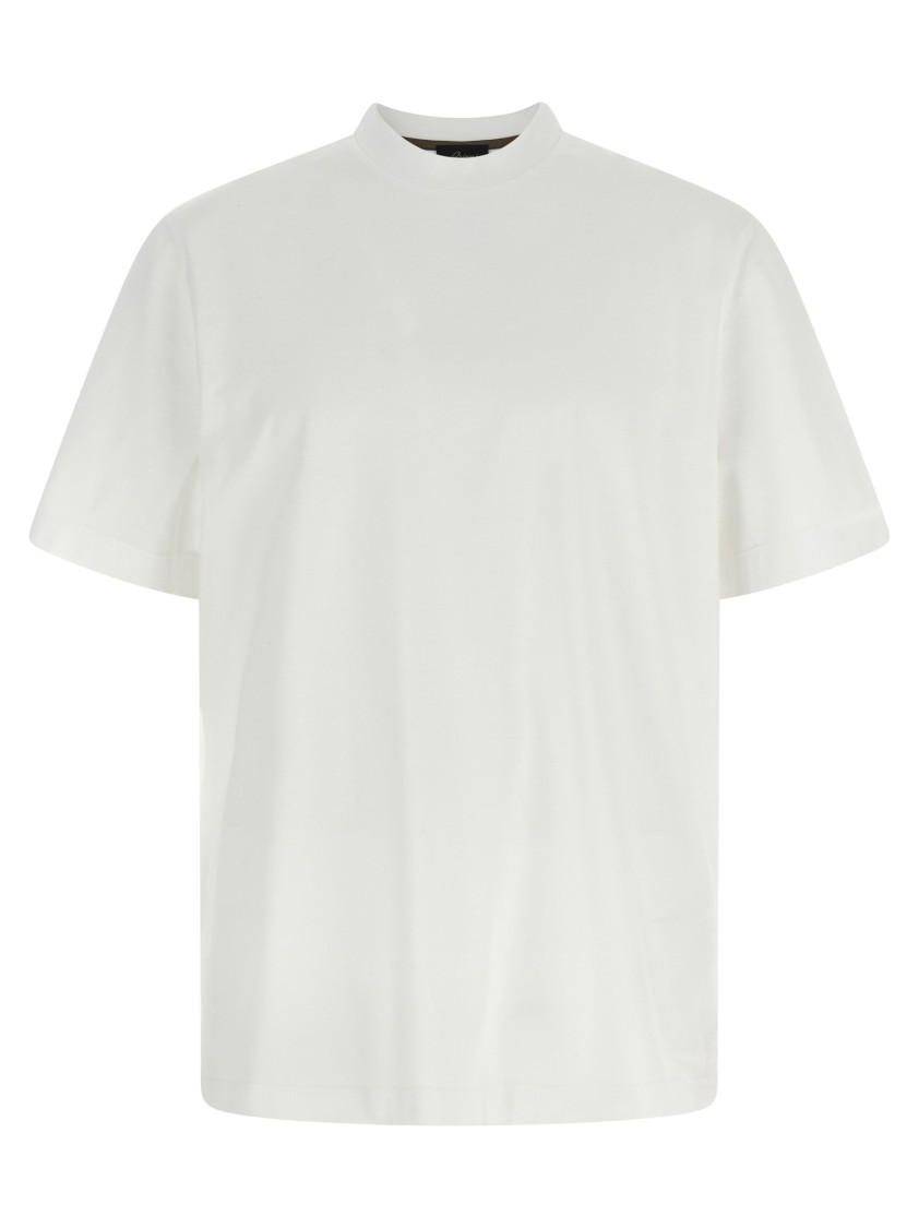 Brioni Cotton Crewneck T-Shirt With Tone-On-Tone Leather