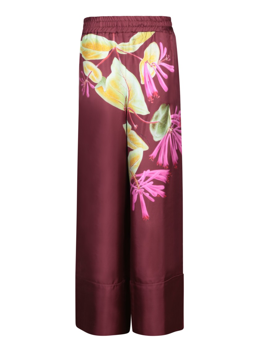 Shop Pierre-louis Mascia Wide-leg Bordeaux Trousers With Floral Print