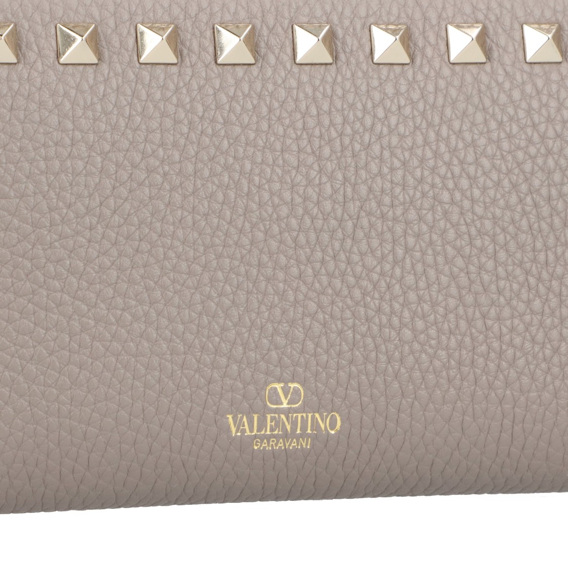 Valentino Rockstud Grey Leather Wallet In Gray