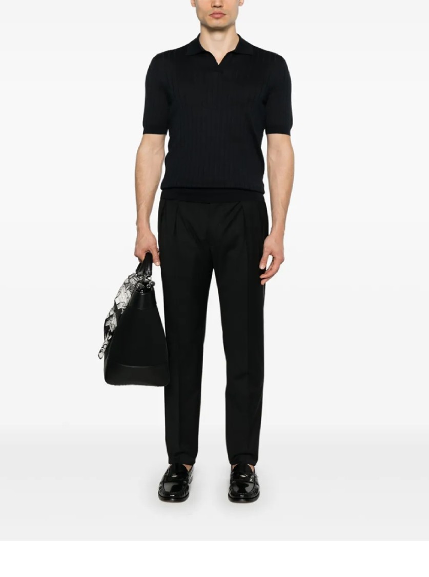 Shop Tagliatore Ribbed Black Polo With Classic Collar