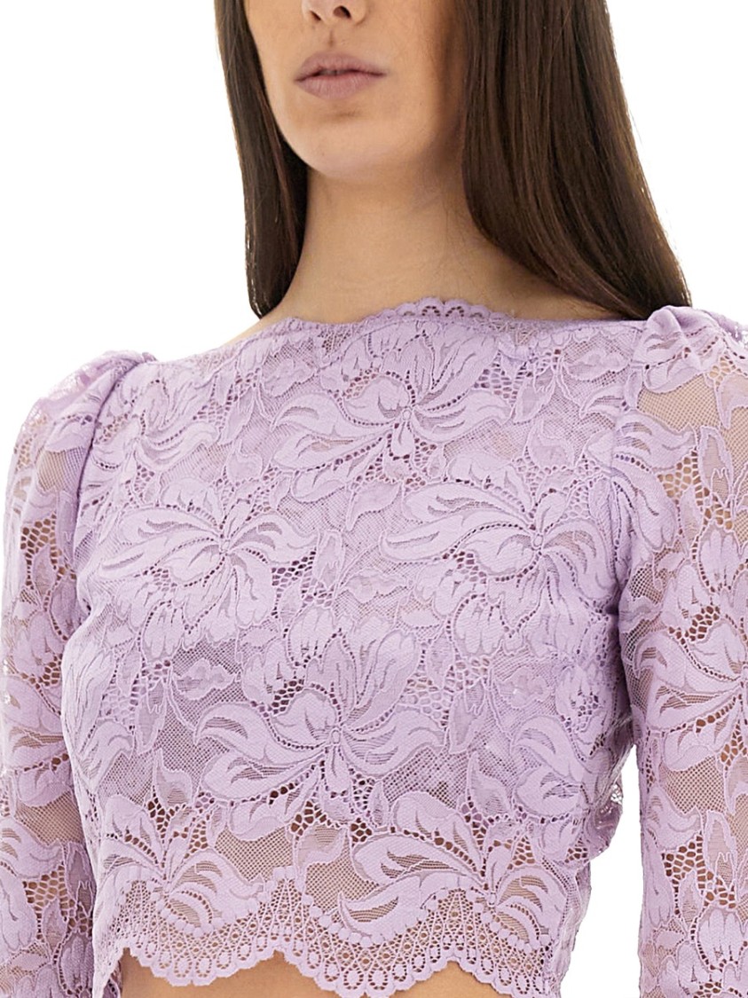 Rabanne Lavender Lace-effect Top With Boat Neckline In Purple
