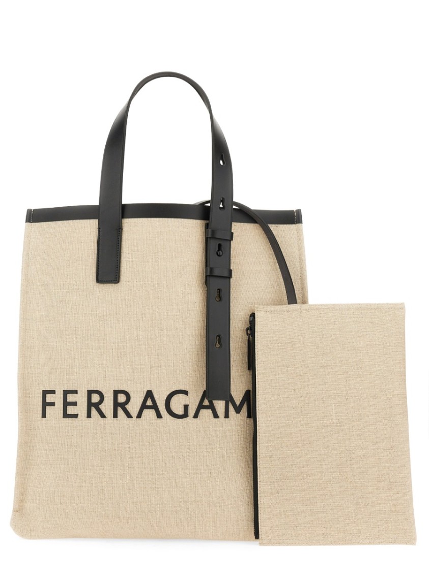 Shop Ferragamo Structured Tote Bag With Prominent Logo