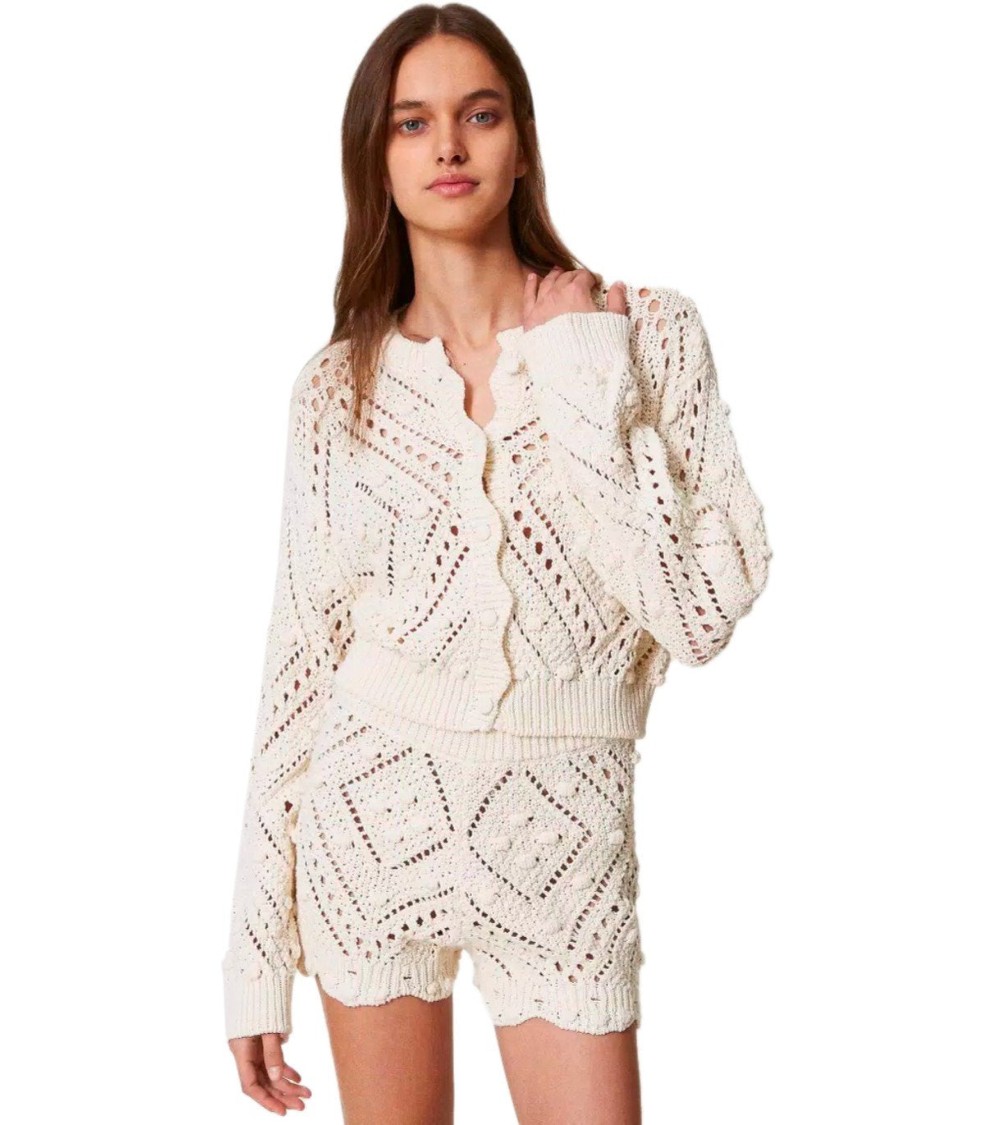 Twinset Twin-set Light Natural Cropped Cardigan In Neutral