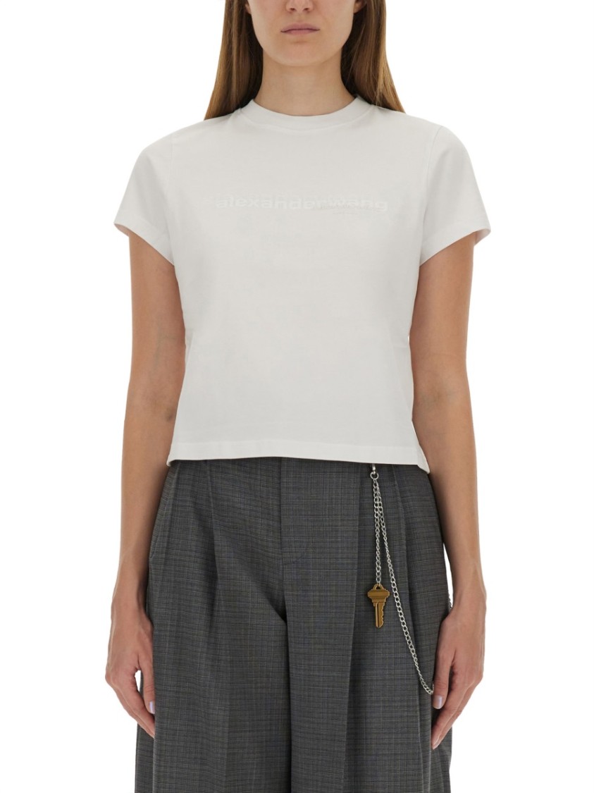 Alexander Wang Fitted Shrunken Tee With Classic Crew Neckline In White