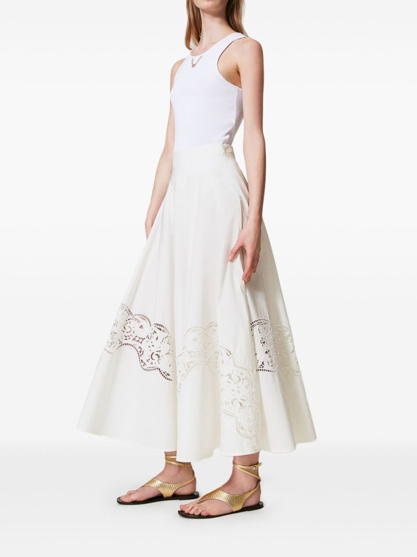 TWINSET TWIN-SET MAXI SKIRT WITH DELICATE LACE TRIM