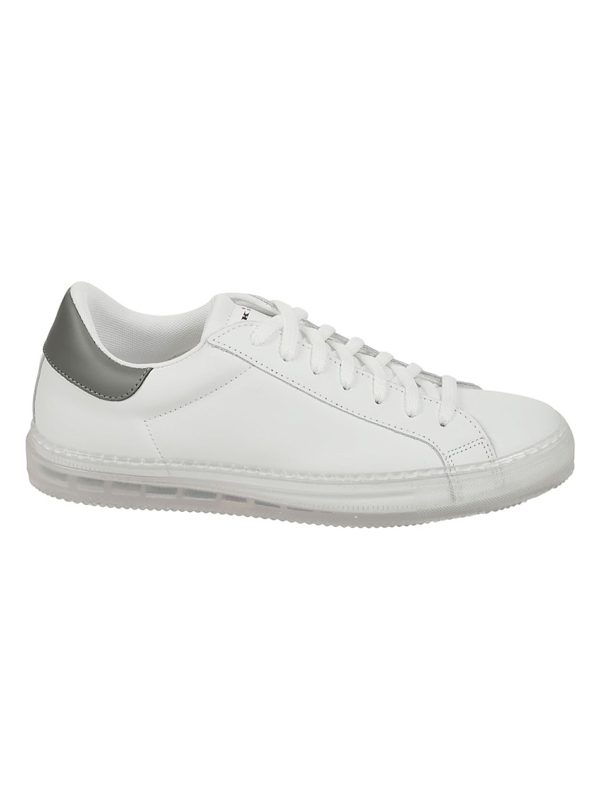 Kiton Calfskin Sneakers With Gray Detail In White