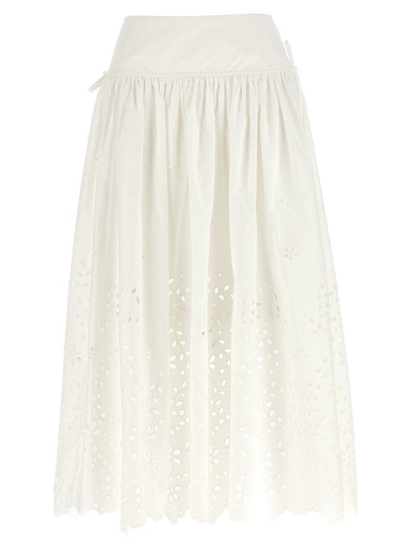 Self-portrait 'white Cotton Embroidered Midi' Skirt