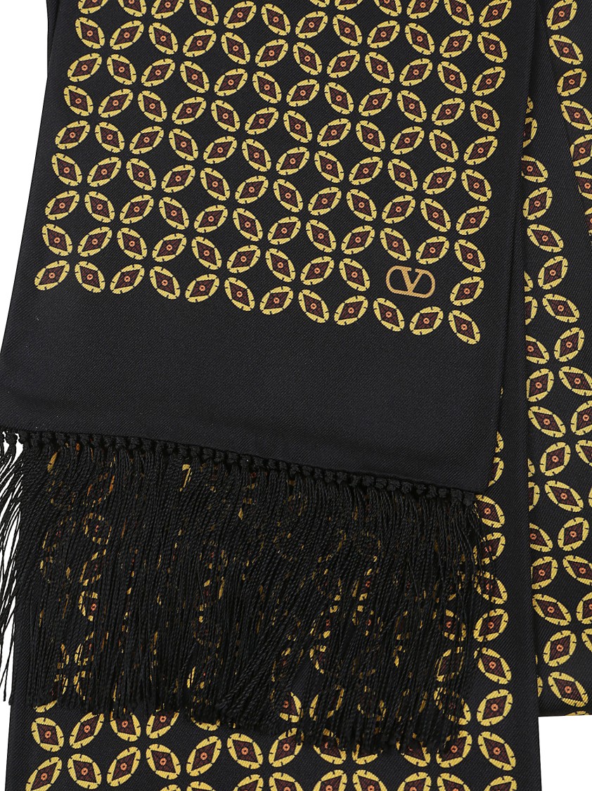 Valentino Bandeau Scarf With Fringe Detailing And Geometric Pattern In Black