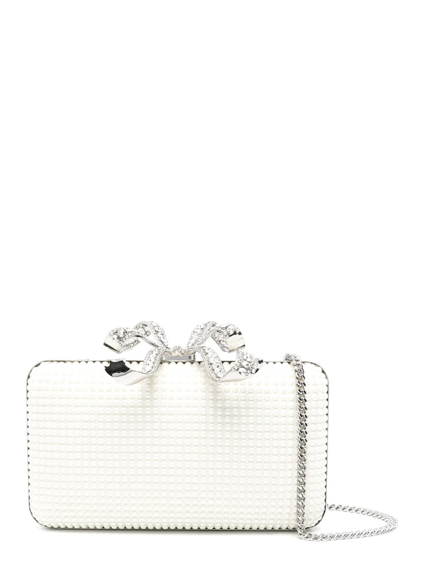 SELF-PORTRAIT SELF-PORTRAIT TEXTURED PEARL BOX CLUTCH WITH SPARKLING BOW CLASP