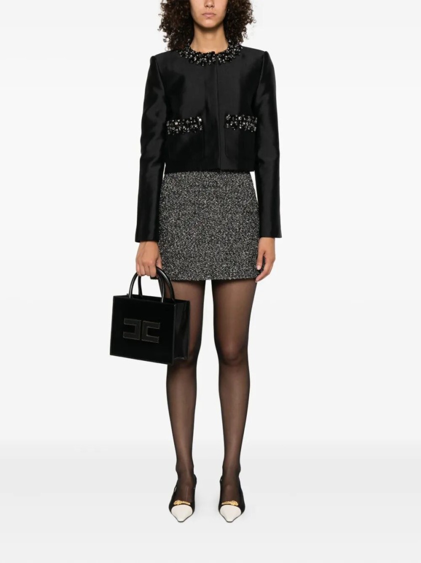 Self-portrait Taffeta Embellished Trim Jacket In Black