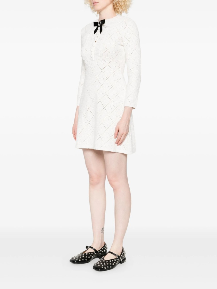Self-portrait A-line Mini Dress With Velvet Bow In White