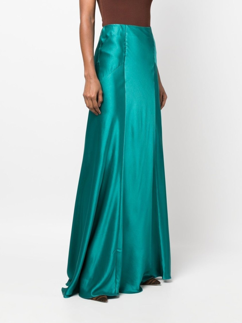 Alberta Ferretti High Waist Maxi Skirtin In Green Silk In Blue