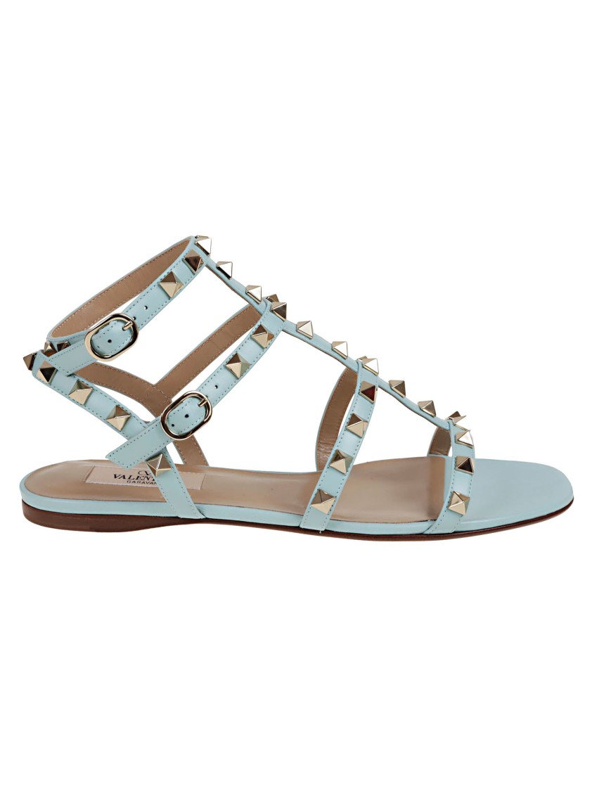 Valentino Rockstud T05 Flats Sandals In Blue