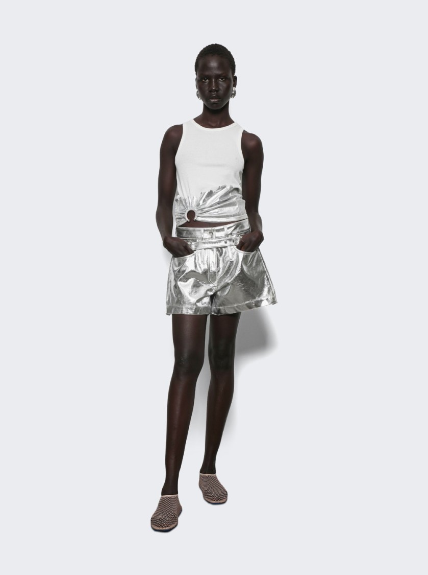 Rabanne Embellished Metallic Ribbed Stretch-cotton Jersey Tank In White